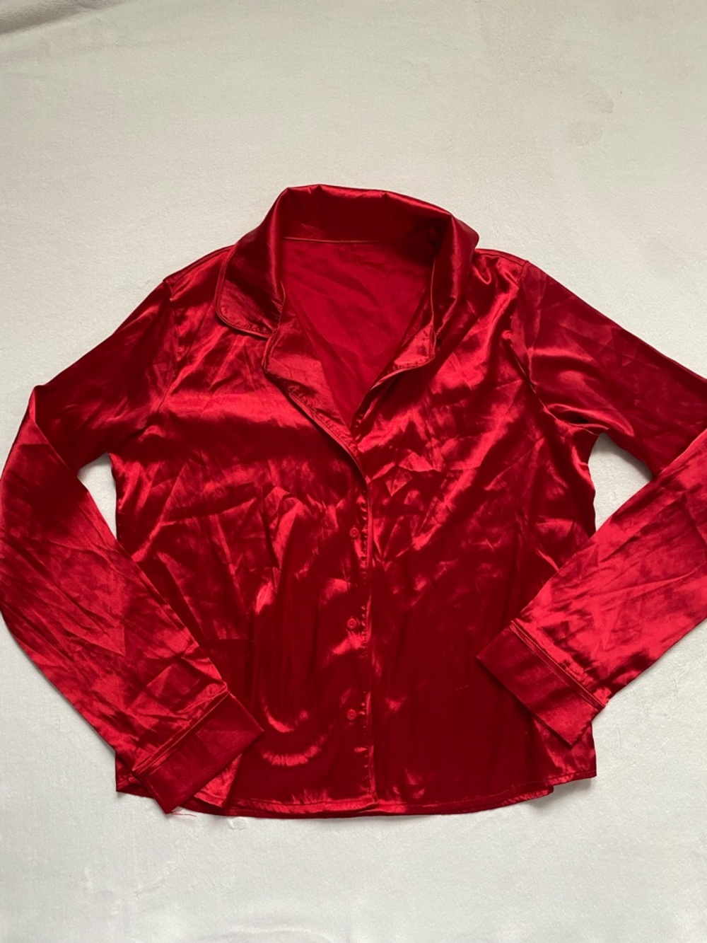 La SENZA Red Satin Button-Up Top
